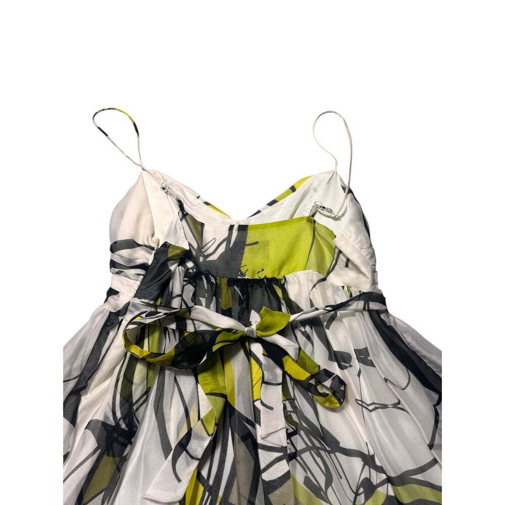 Barry Bricken Mini Dress Womens White Green Abstract Print Lined Spaghetti Strap - Picture 6 of 9